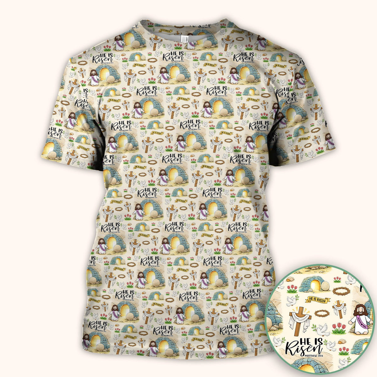 Christian Easter He Is Risen Resurrection Pattern Scrub Top, Breathable Healthcare Uniform Top
