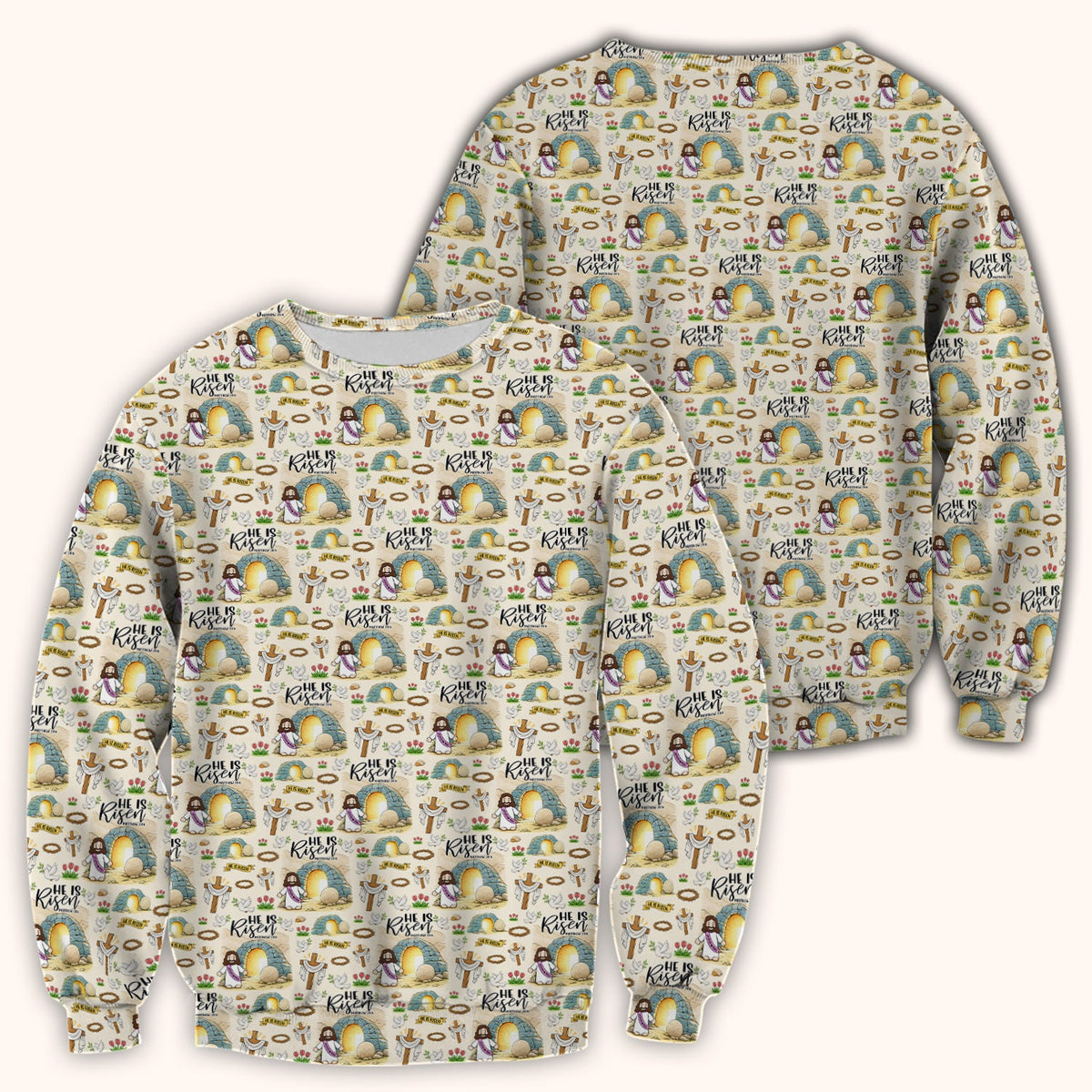 Christian Easter He Is Risen Resurrection Pattern Scrub Top, Breathable Healthcare Uniform Top