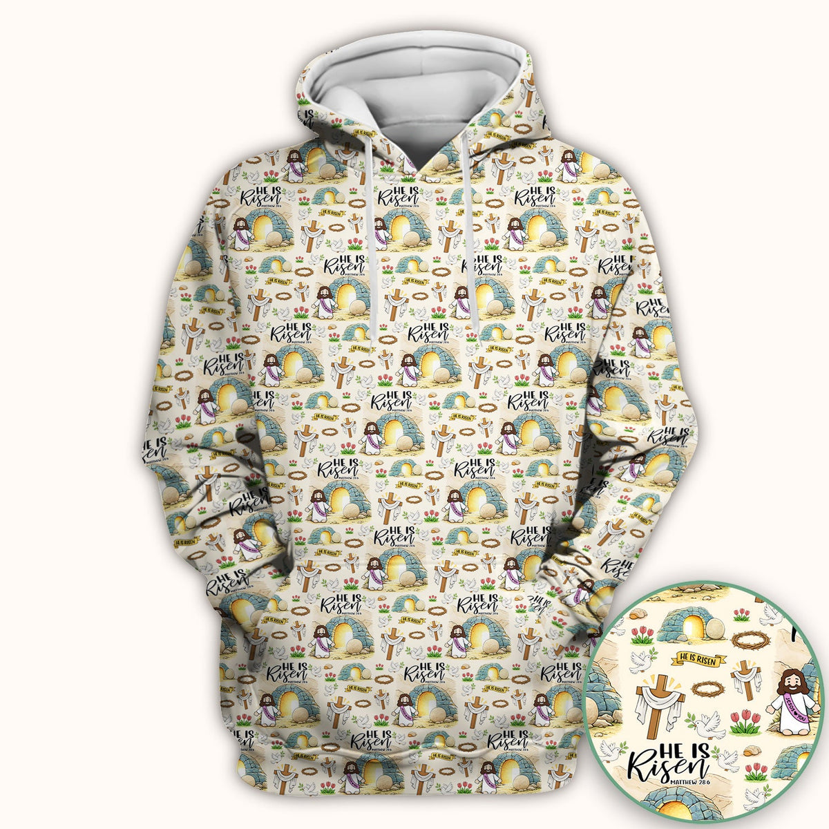 Christian Easter He Is Risen Resurrection Pattern Scrub Top, Breathable Healthcare Uniform Top