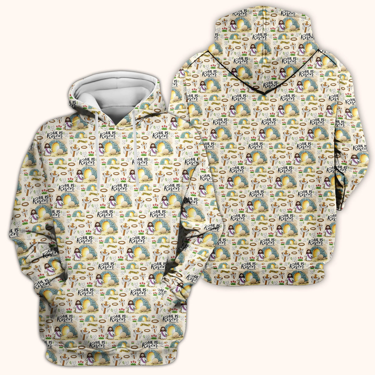 Christian Easter He Is Risen Resurrection Pattern Scrub Top, Breathable Healthcare Uniform Top
