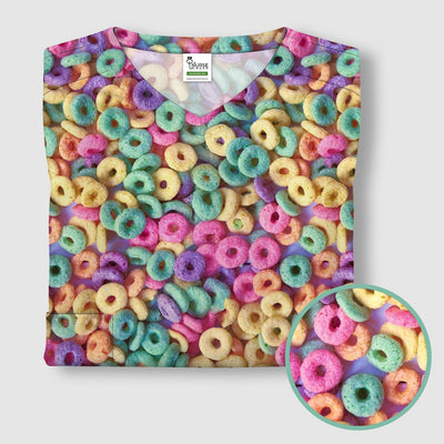 Colorful Cereal Loops Pattern Scrub Top, Comfortable Scrubs for Nurses