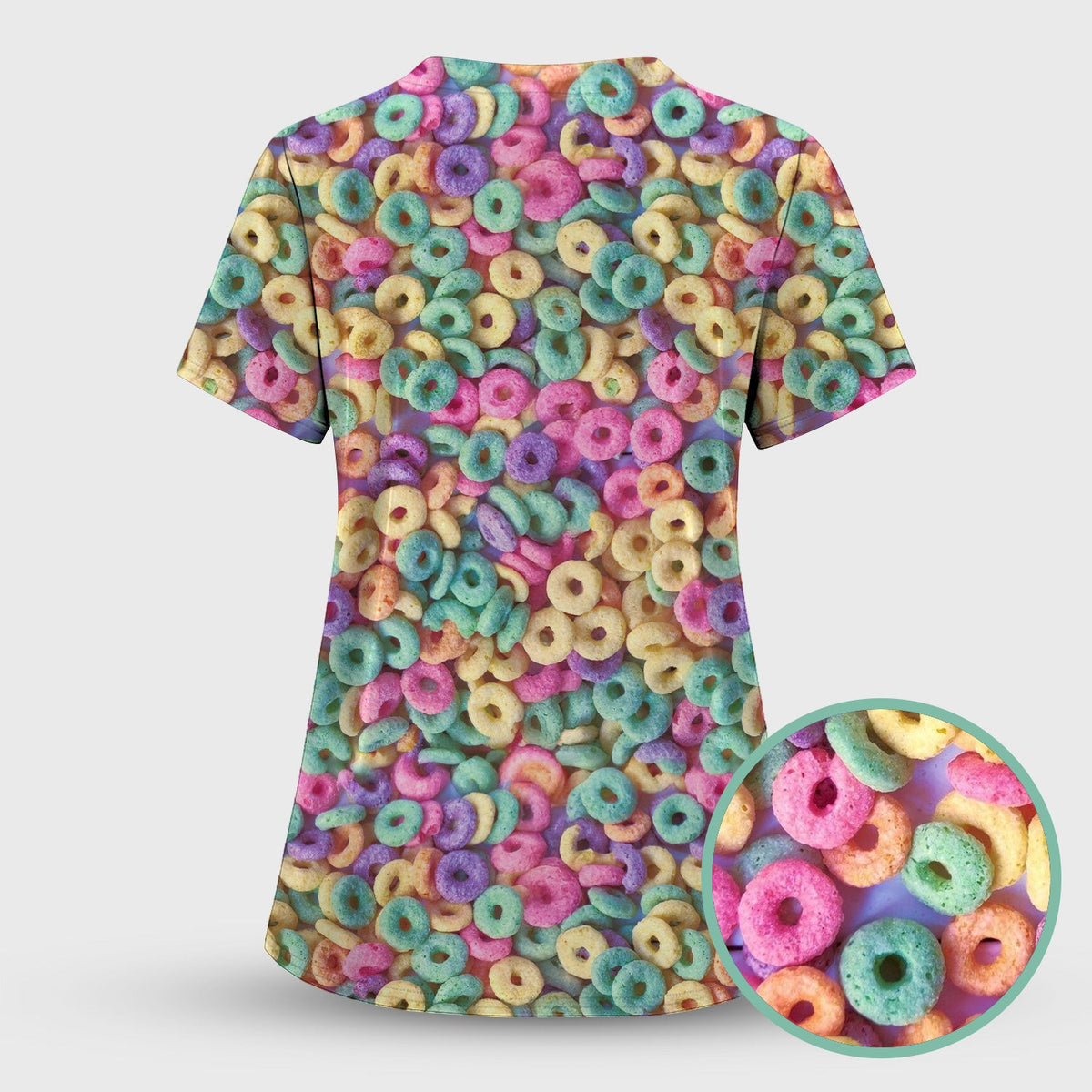 Colorful Cereal Loops Pattern Scrub Top, Comfortable Scrubs for Nurses