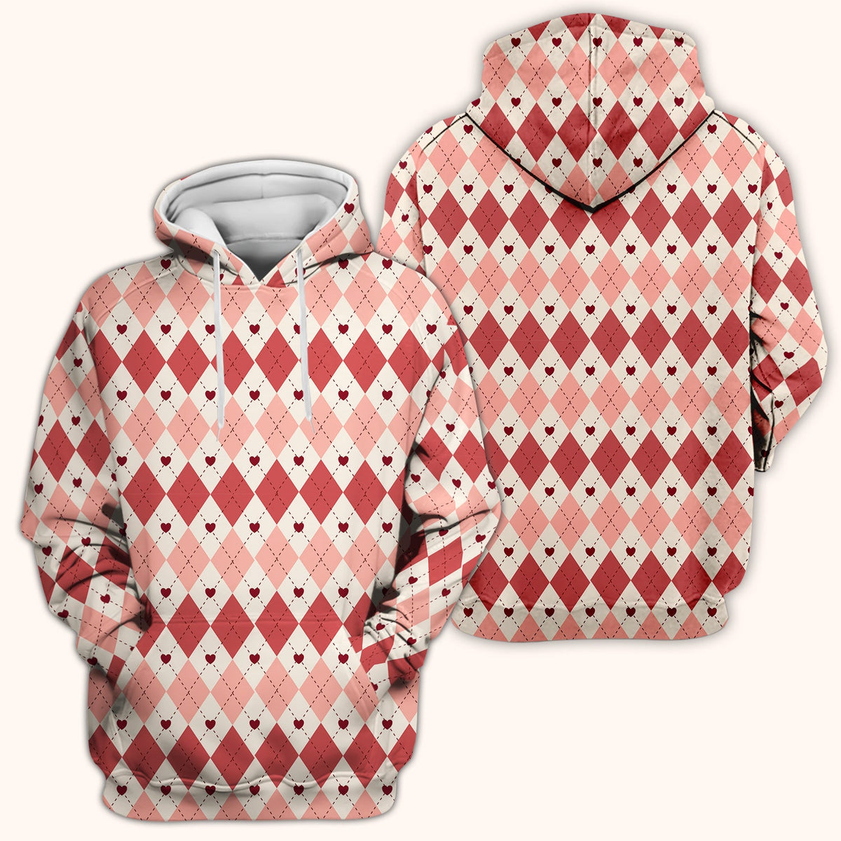 Red Argyle Plaid Pattern Scrubs Top, Comfortable Scrubs for Nurses