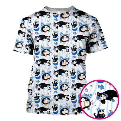 Charming Kitten Fish Pattern Scrub Top, Comfortable Scrubs for Nurses