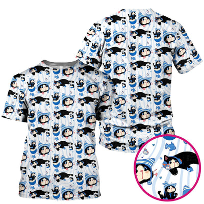 Charming Kitten Fish Pattern Scrub Top, Comfortable Scrubs for Nurses