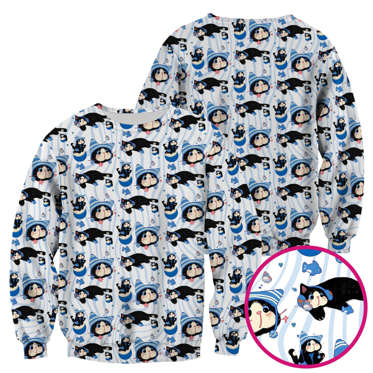 Charming Kitten Fish Pattern Scrub Top, Comfortable Scrubs for Nurses