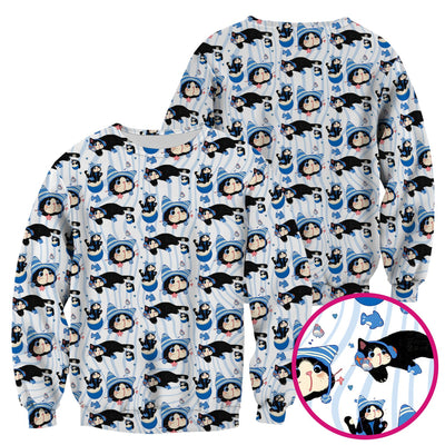 Charming Kitten Fish Pattern Scrub Top, Comfortable Scrubs for Nurses