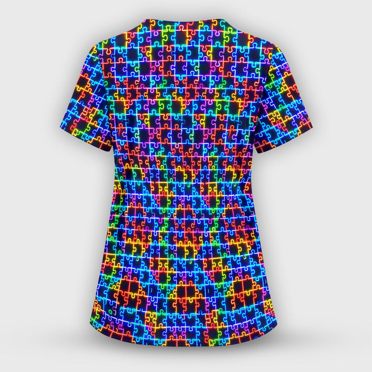 Autism Puzzle Neon Pattern Scrubs Top, Comfortable Scrubs for Nurses