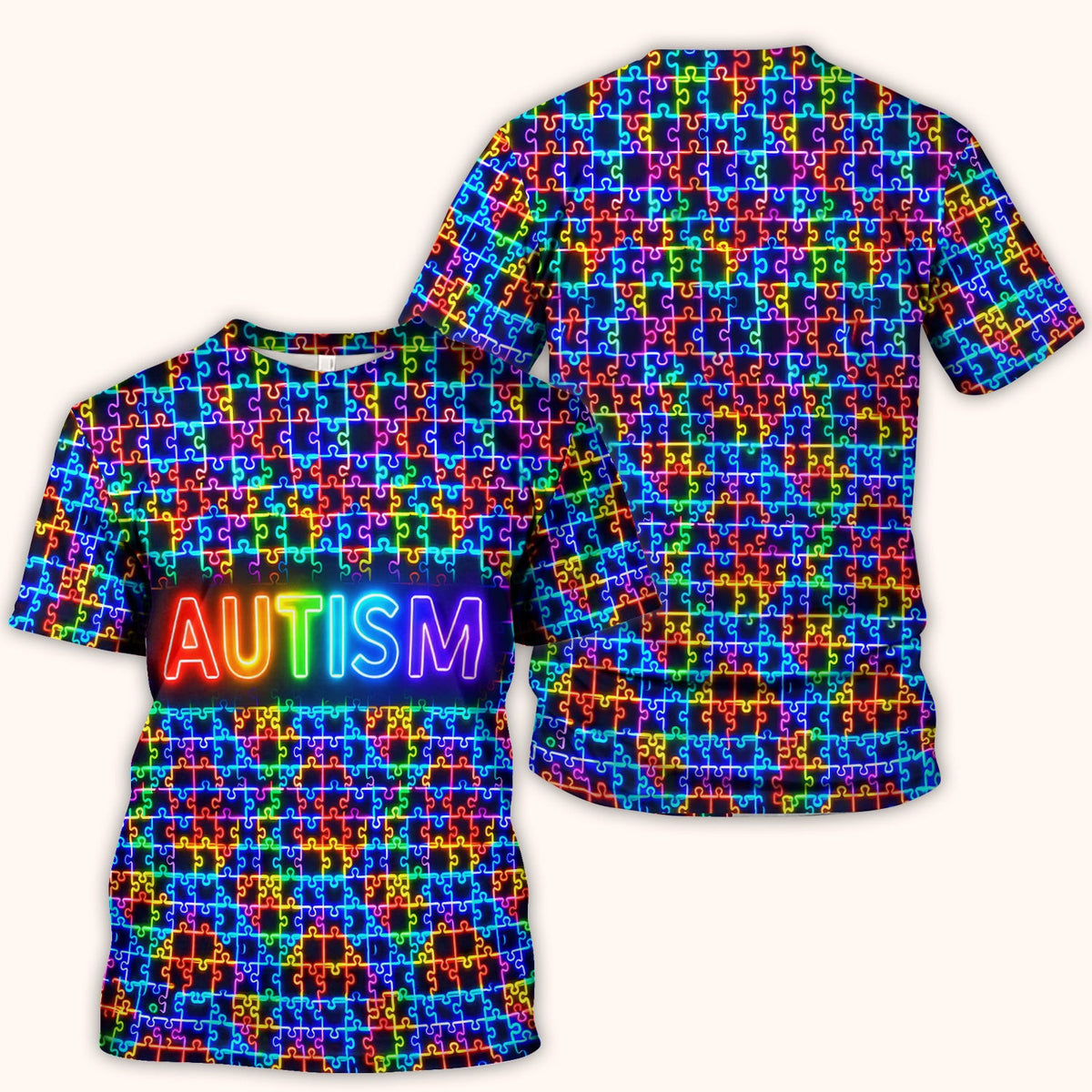 Autism Puzzle Neon Pattern Scrubs Top, Comfortable Scrubs for Nurses