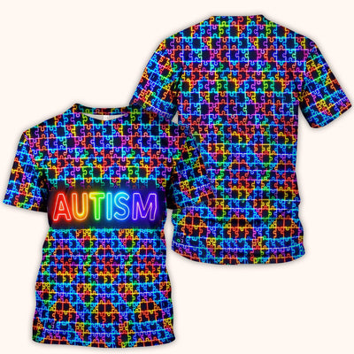 Autism Puzzle Neon Pattern Scrubs Top, Comfortable Scrubs for Nurses