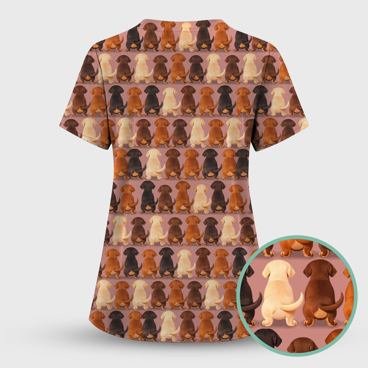 Cute Dachshund Butt Pattern All Over Print Scrubs Top, Comfortable Scrubs for Nurses