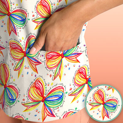 Colorful Rainbow Bow Pattern Scrub Top, Comfortable Scrubs for Nurses