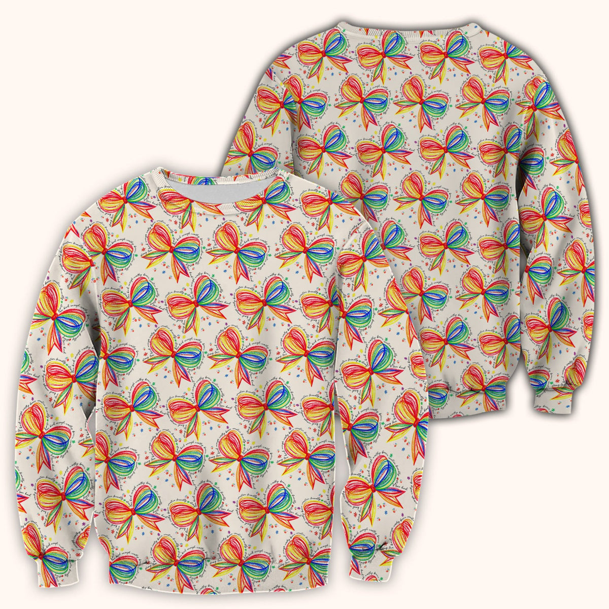 Colorful Rainbow Bow Pattern Scrub Top, Comfortable Scrubs for Nurses