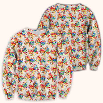 Colorful Rainbow Bow Pattern Scrub Top, Comfortable Scrubs for Nurses