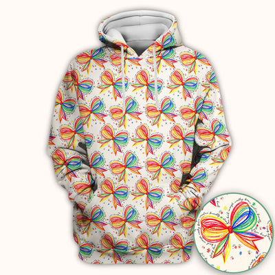Colorful Rainbow Bow Pattern Scrub Top, Comfortable Scrubs for Nurses