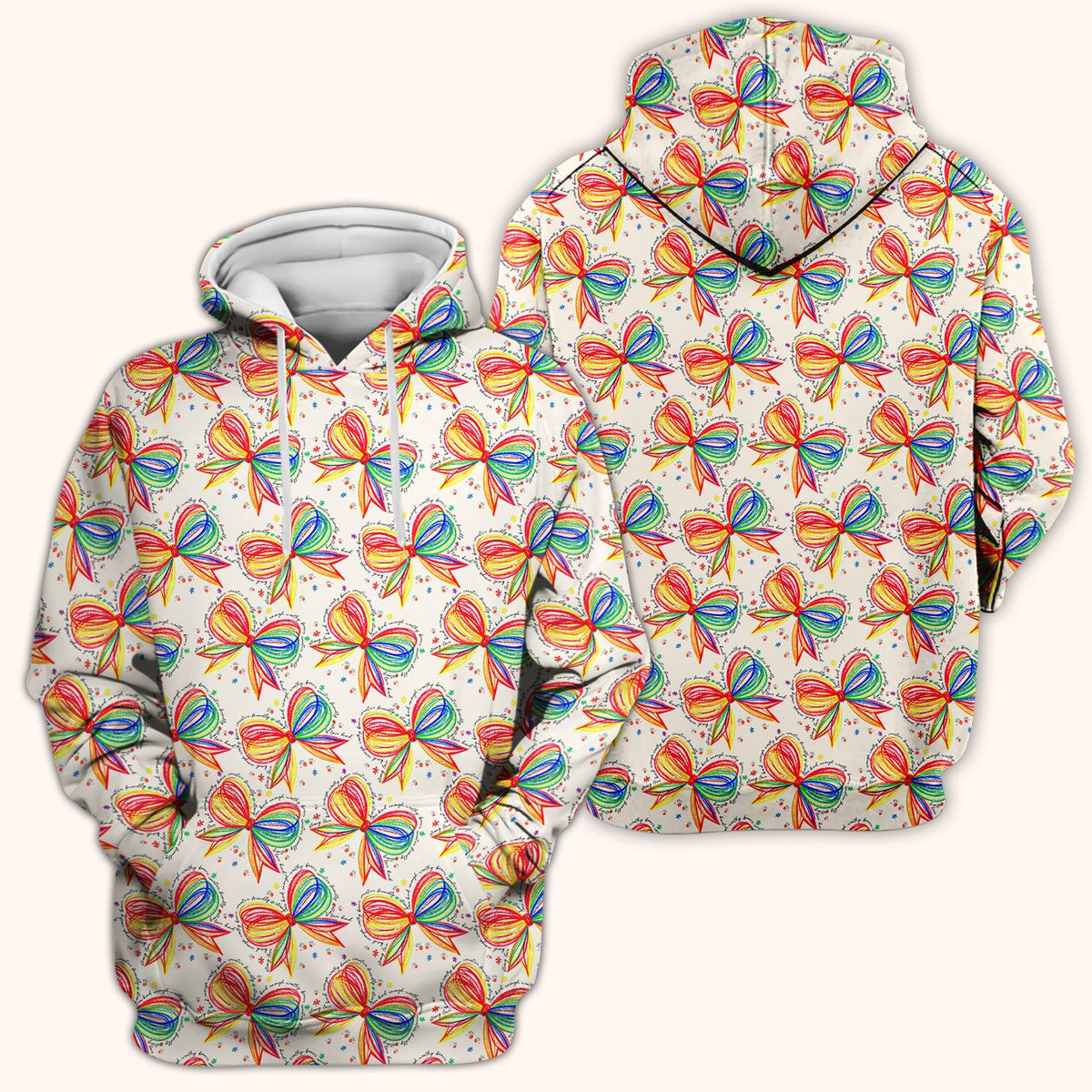 Colorful Rainbow Bow Pattern Scrub Top, Comfortable Scrubs for Nurses