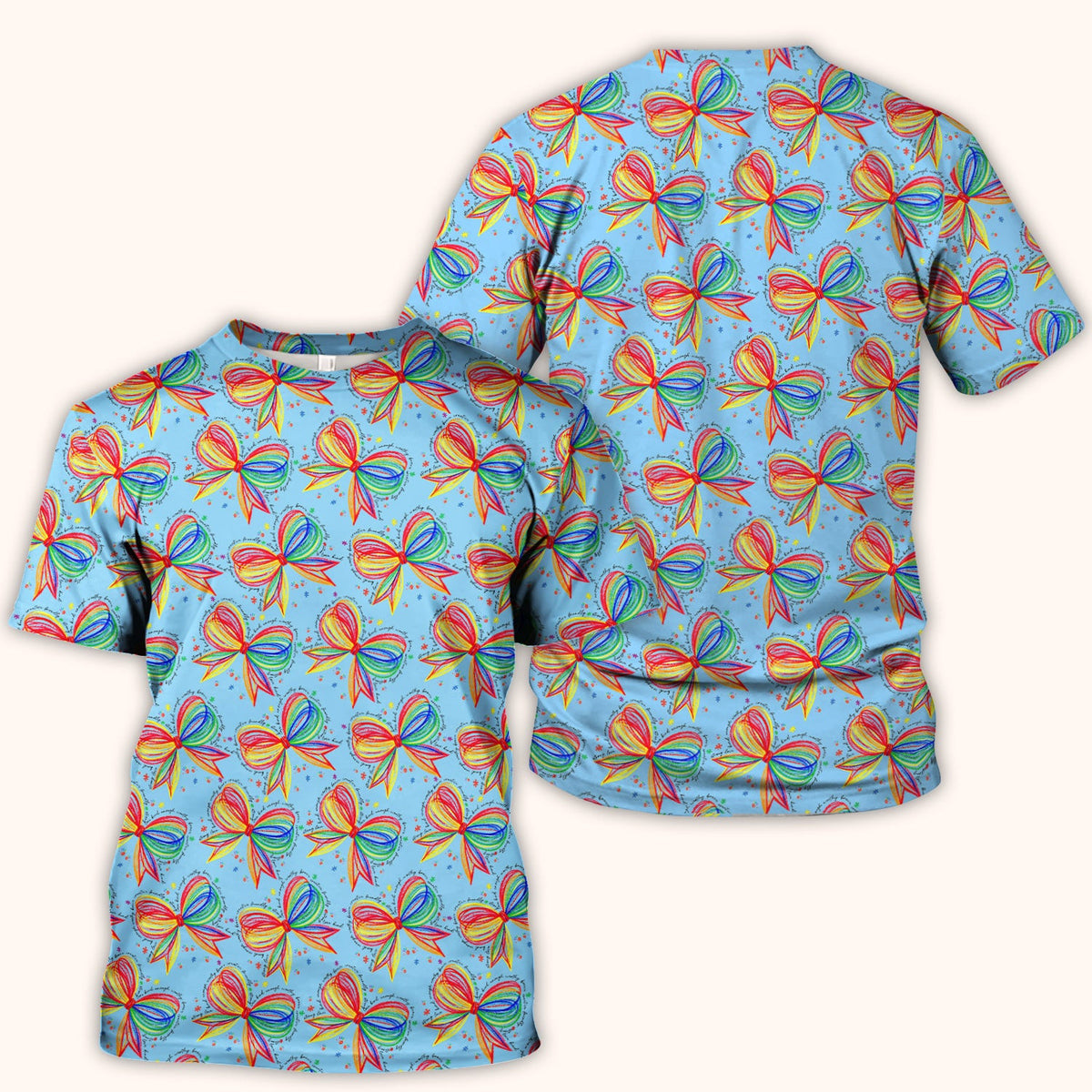 Colorful Rainbow Bow Pattern Scrub Top, Comfortable Scrubs for Nurses