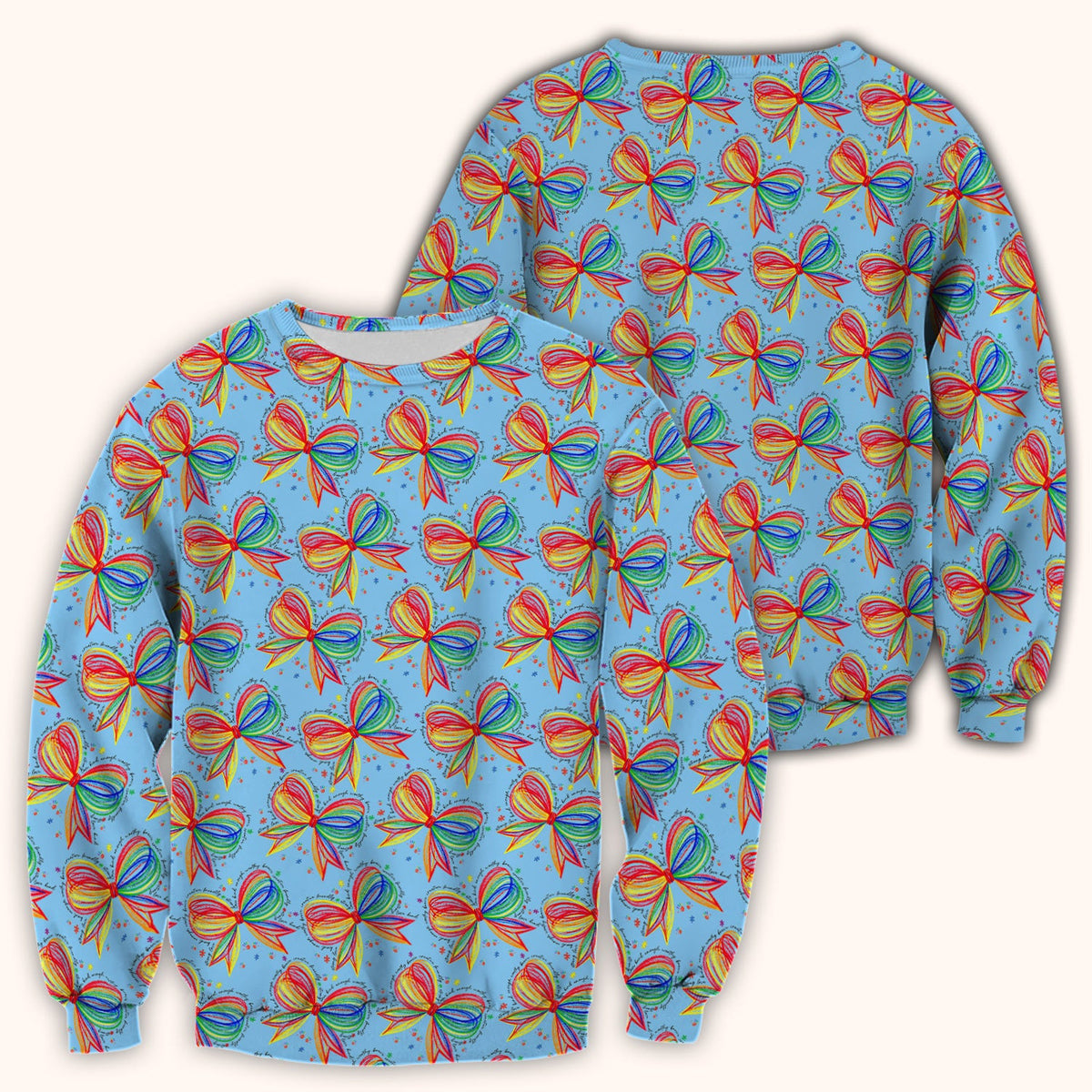 Colorful Rainbow Bow Pattern Scrub Top, Comfortable Scrubs for Nurses