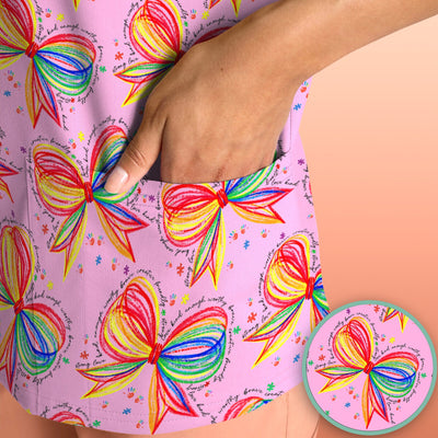 Colorful Rainbow Bow Pattern Scrub Top, Comfortable Scrubs for Nurses