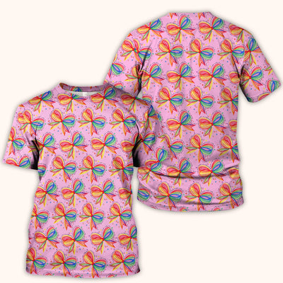 Colorful Rainbow Bow Pattern Scrub Top, Comfortable Scrubs for Nurses