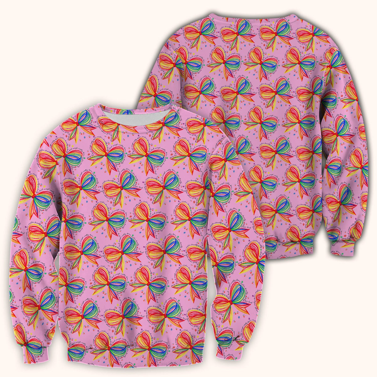 Colorful Rainbow Bow Pattern Scrub Top, Comfortable Scrubs for Nurses