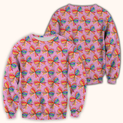 Colorful Rainbow Bow Pattern Scrub Top, Comfortable Scrubs for Nurses