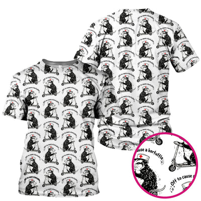Funny Opossum Nurse Riding Scooter Pattern Scrubs Top, Breathable Fabrics Nursing Uniform
