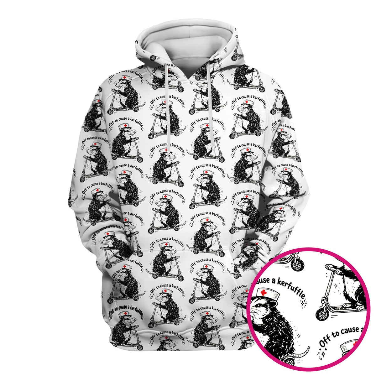 Funny Opossum Nurse Riding Scooter Pattern Scrubs Top, Breathable Fabrics Nursing Uniform