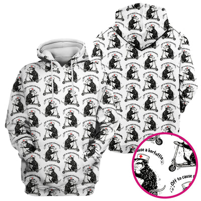 Funny Opossum Nurse Riding Scooter Pattern Scrubs Top, Breathable Fabrics Nursing Uniform