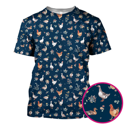 Farm Chicken Duck Floral Pattern Scrubs Top, Comfortable Scrubs for Nurses