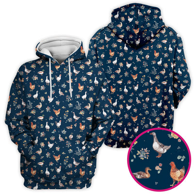 Farm Chicken Duck Floral Pattern Scrubs Top, Comfortable Scrubs for Nurses