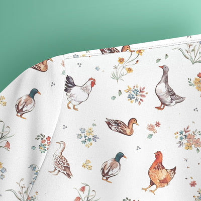 Farm Chicken Duck Floral Pattern Scrubs Top, Comfortable Scrubs for Nurses