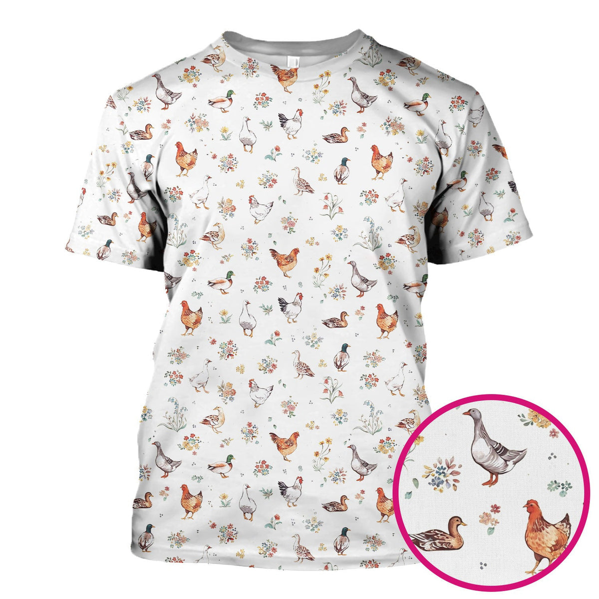 Farm Chicken Duck Floral Pattern Scrubs Top, Comfortable Scrubs for Nurses