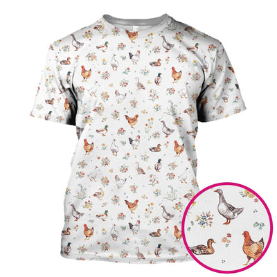 Farm Chicken Duck Floral Pattern Scrubs Top, Comfortable Scrubs for Nurses