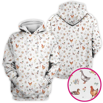 Farm Chicken Duck Floral Pattern Scrubs Top, Comfortable Scrubs for Nurses