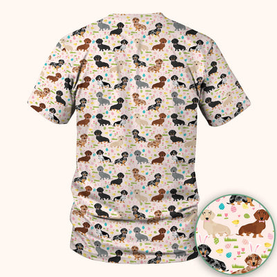 Easter Dachshund Dog Pattern Scrub Top, Comfortable Scrubs for Nurses