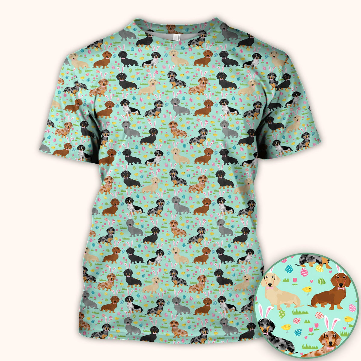 Easter Dachshund Dog Pattern Scrub Top, Comfortable Scrubs for Nurses