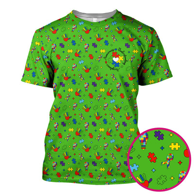 Autism Awareness Colorful Puzzle Pattern Scrub Top, Comfortable Scrubs for Nurses