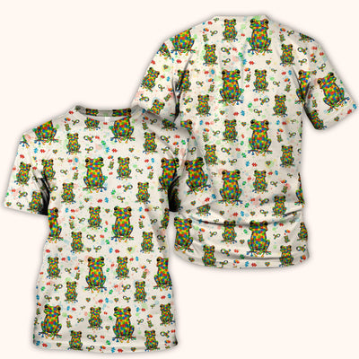 Colorful Autism Puzzle Frog Pattern Scrubs Top, Comfortable Scrubs for Nurses