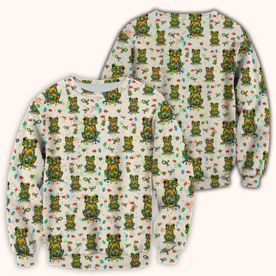 Colorful Autism Puzzle Frog Pattern Scrubs Top, Comfortable Scrubs for Nurses
