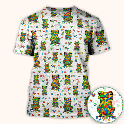 Colorful Autism Puzzle Frog Pattern Scrubs Top, Comfortable Scrubs for Nurses