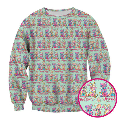 Pink Happy Easter Bunny Pattern Scrub Top, Comfortable Scrubs for Nurses