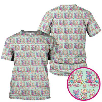 Pink Happy Easter Bunny Pattern Scrub Top, Comfortable Scrubs for Nurses