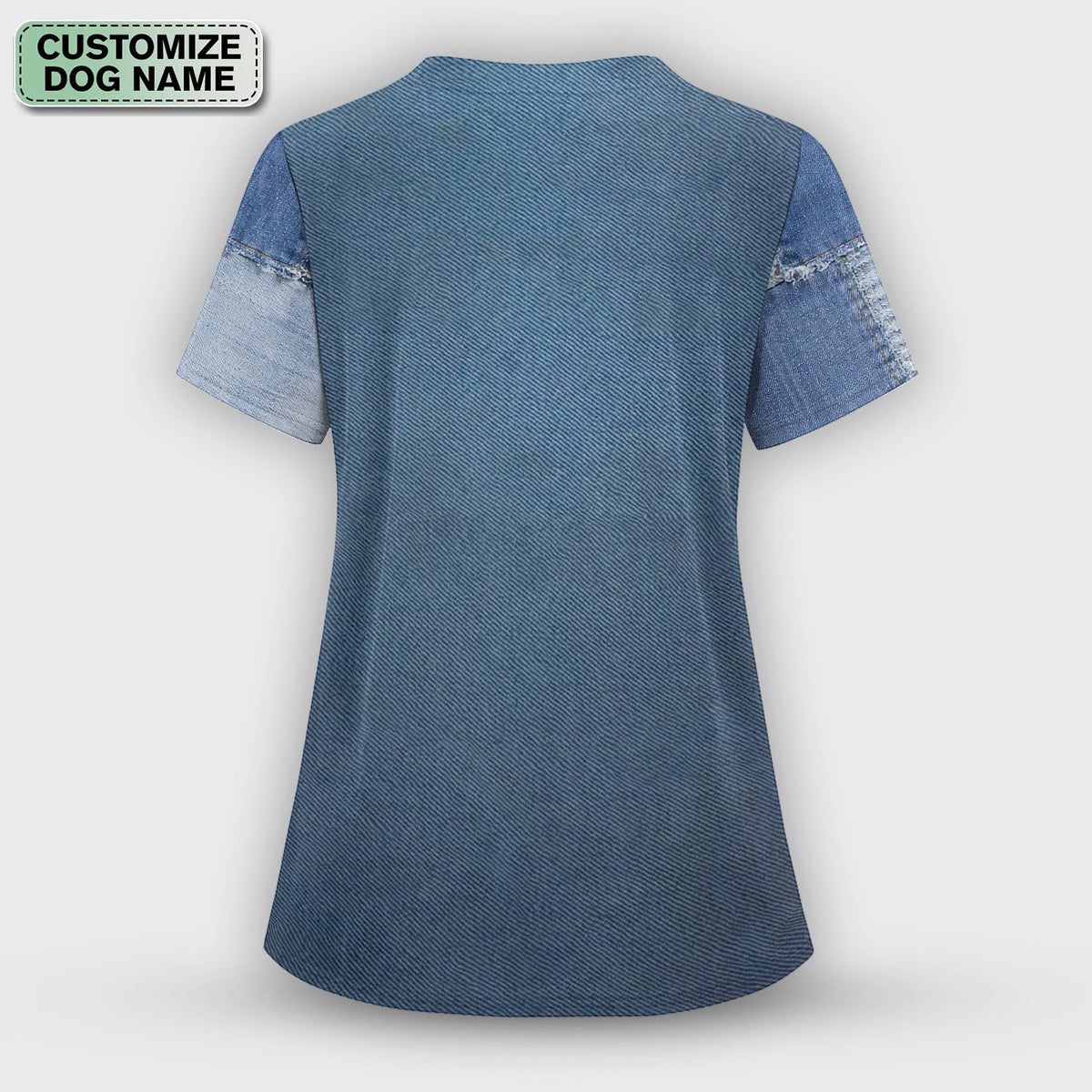 Custom Dog Name Denim Dachshund Print Scrub Top, Comfortable Scrubs for Nurses