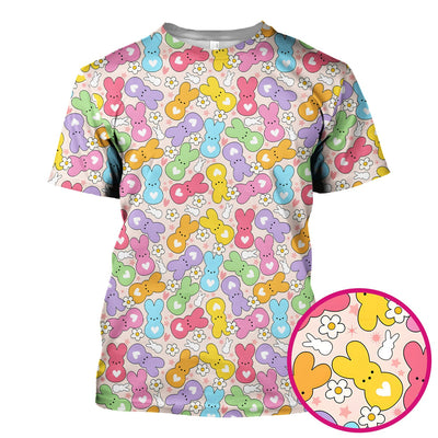 Sweet Pastel Bunny Daisy Pattern Scrub Top, Comfortable Scrubs for Nurses, Easter