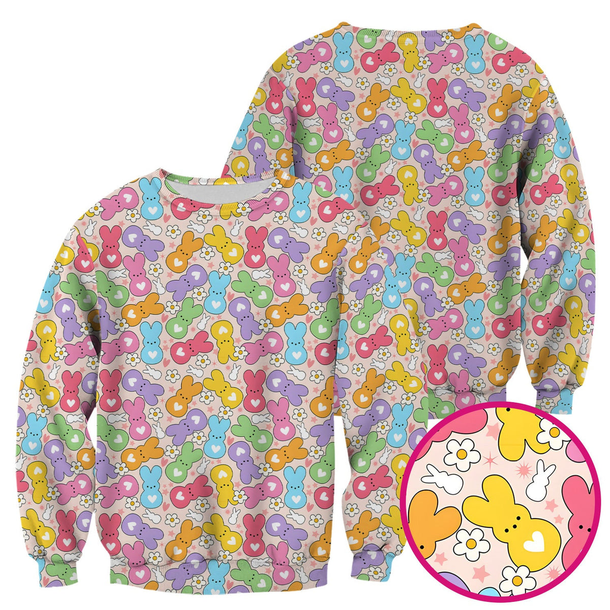 Sweet Pastel Bunny Daisy Pattern Scrub Top, Comfortable Scrubs for Nurses, Easter