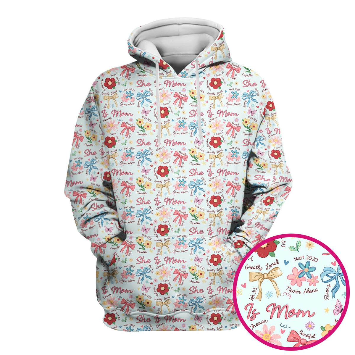 She Is Mom Floral Bow Pattern Scrub Top, Comfortable Scrubs for Nurses