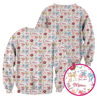She Is Mom Floral Bow Pattern Scrub Top, Comfortable Scrubs for Nurses