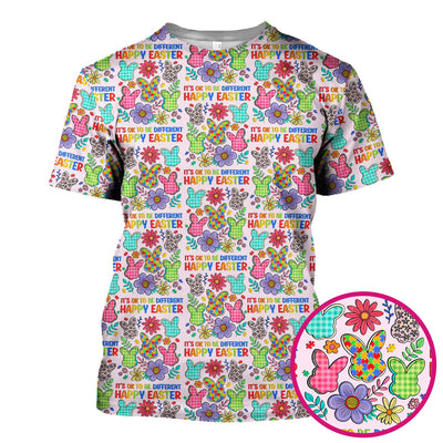 Happy Easter Bunny Floral Print Scrub Top, Breathable Fabrics Nursing Uniform