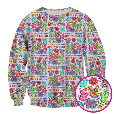 Happy Easter Bunny Floral Print Scrub Top, Breathable Fabrics Nursing Uniform